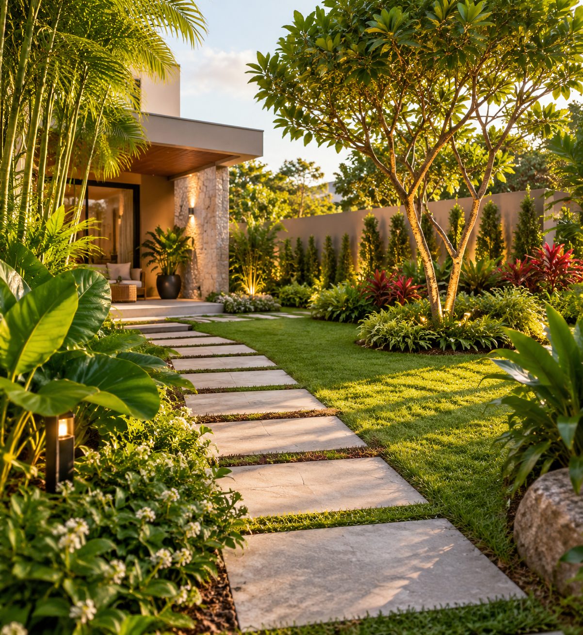 Jardim residencial moderno com paisagismo planejado
